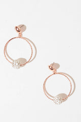 Rose Gold Diamante Orb Drop Hoop Earrings - Dariella