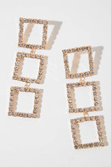 Gold Square Drop Diamante Embellished Earrings - Euna