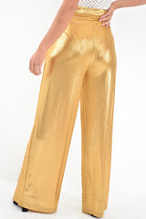 Gold Metallic High Waist Wide Leg Trousers - Lissette
