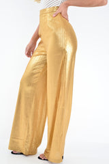Gold Metallic High Waist Wide Leg Trousers - Lissette