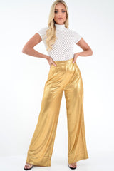 Gold Metallic High Waist Wide Leg Trousers - Lissette