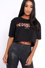 Black Good Vibes Only Cropped Slogan T-shirt - Emmah