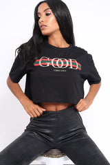 Black Good Vibes Only Cropped Slogan T-shirt - Emmah