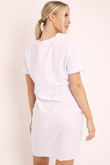 White and Gold Parisian Slogan T-shirt Dress - Claire