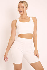 White Crop Top and Cycling Shorts Co-ord Set - Frankie