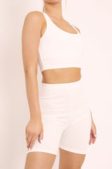 White Crop Top and Cycling Shorts Co-ord Set - Frankie