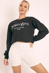 Black Parisian Slogan Front Oversized Sweatshirt - Tamy