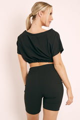 Black Drawstring Top Cycling Short Loungewear Co-ord - Krissa