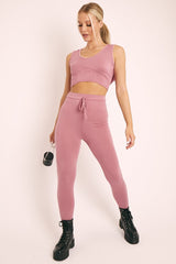 Pink Short Sleeve Hooded Crop Top and Leggings Loungewear Co-ord - Betty