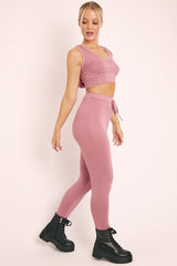 Pink Short Sleeve Hooded Crop Top and Leggings Loungewear Co-ord - Betty