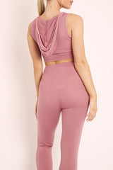 Pink Short Sleeve Hooded Crop Top and Leggings Loungewear Co-ord - Betty
