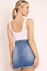 White Ribbed Vest Crop Top with Cherry Detail - Cadie