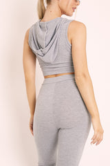 Grey Short Sleeve Hooded Crop Top and Leggings Loungewear Co-ord - Betty