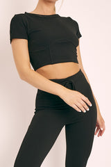 Black Crop Top and Cropped Leggings Loungewear Co-ord - Zarah