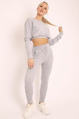 Grey Crop Top and Slim Jogger Loungewear Co-ord Set - Suzy