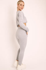 Grey Crop Top and Slim Jogger Loungewear Co-ord Set - Suzy