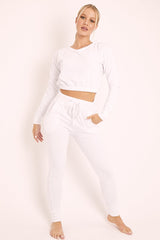 White Crop Top and Slim Jogger Loungewear Co-ord Set - Suzy
