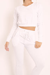 White Crop Top and Slim Jogger Loungewear Co-ord Set - Suzy