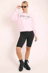 Pink Parisian Slogan Front Oversized Sweatshirt - Tamy