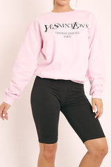 Pink Parisian Slogan Front Oversized Sweatshirt - Tamy