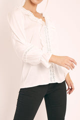 White Plunge Lace Neckline Blouse - Harleigh