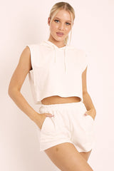 White Hooded Top and Shorts Loungewear Co-ord - Hannie
