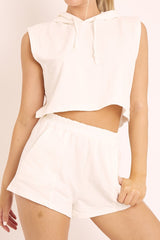 White Hooded Top and Shorts Loungewear Co-ord - Hannie