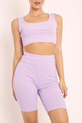Lilac Ribbed Crop Top and Cycling Shorts Co-ord - Nina