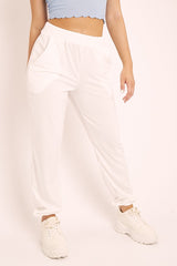 White Ribbed Cuffed Trousers - Scarletta