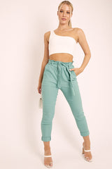 Sage Tie Belt Paperbag Waist Trousers - Jaylea