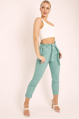 Sage Tie Belt Paperbag Waist Trousers - Jaylea