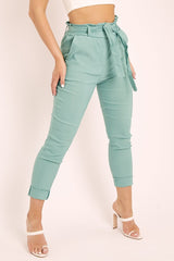 Sage Tie Belt Paperbag Waist Trousers - Jaylea