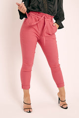 Pink Tie Belt Paperbag Waist Trousers - Jaylea