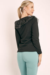 Black Mesh Ruffle Front Long Sleeve Top - Kristen