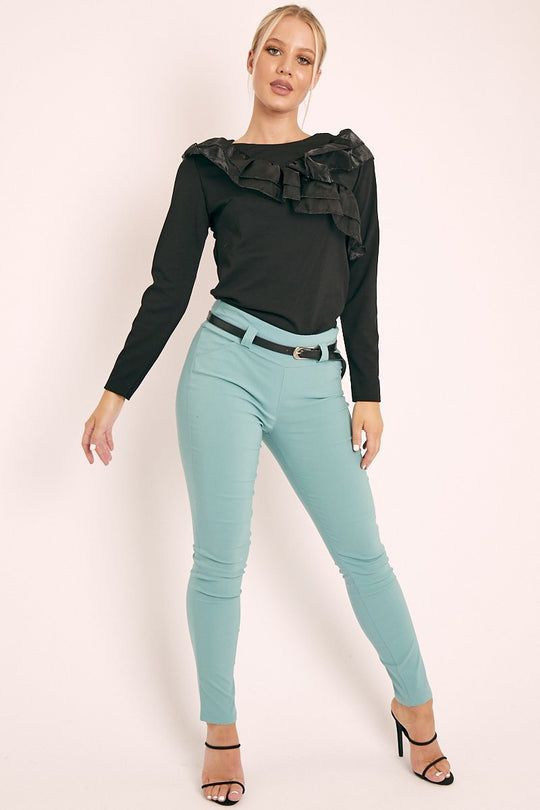 Sage Slim Fit Belted Trousers - Ilyana