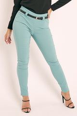 Sage Slim Fit Belted Trousers - Ilyana