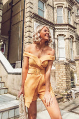 Orange White Polka Dot Belted Wrap Playsuit - Grace