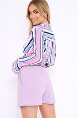 Lilac Striped Plunge Twist Front Crop Top - Gracelee
