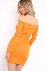 Mustard Ribbed Lace Up Front Mini Dress - Gracey