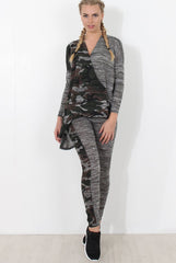 Gracie Grey Camouflage  Asymmetric Loungewear set