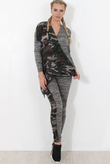 Gracie Grey Camouflage  Asymmetric Loungewear set