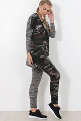 Gracie Grey Camouflage  Asymmetric Loungewear set