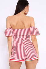 Red and White Striped Bardot Playsuit - Gracy