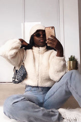 Cream Zip Front Teddy Jacket - Elena