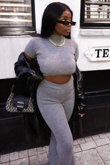 Grey Knit High Neck Crop Top and Trouser Co-ord - Helena