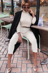 Stone Rib Crop Jumper Loungewear Set - Ayriana