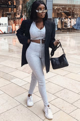 Grey Rib Ruched Front Crop Top Legging Loungewear Co-Ord - Victoria