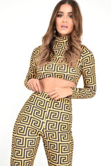 Gold Black Greek Crop Top Leggings Co-Ord - Artemis