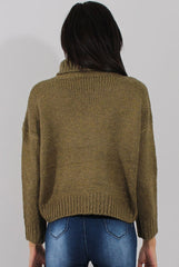 Khaki Rollneck Knitted Cropped Jumper - Regean
