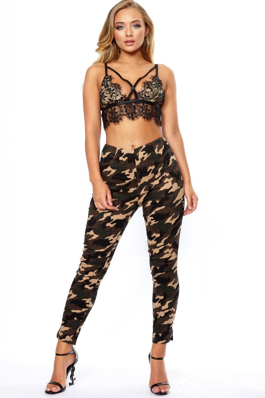 Khaki Camo High Waisted Trousers - Jerica